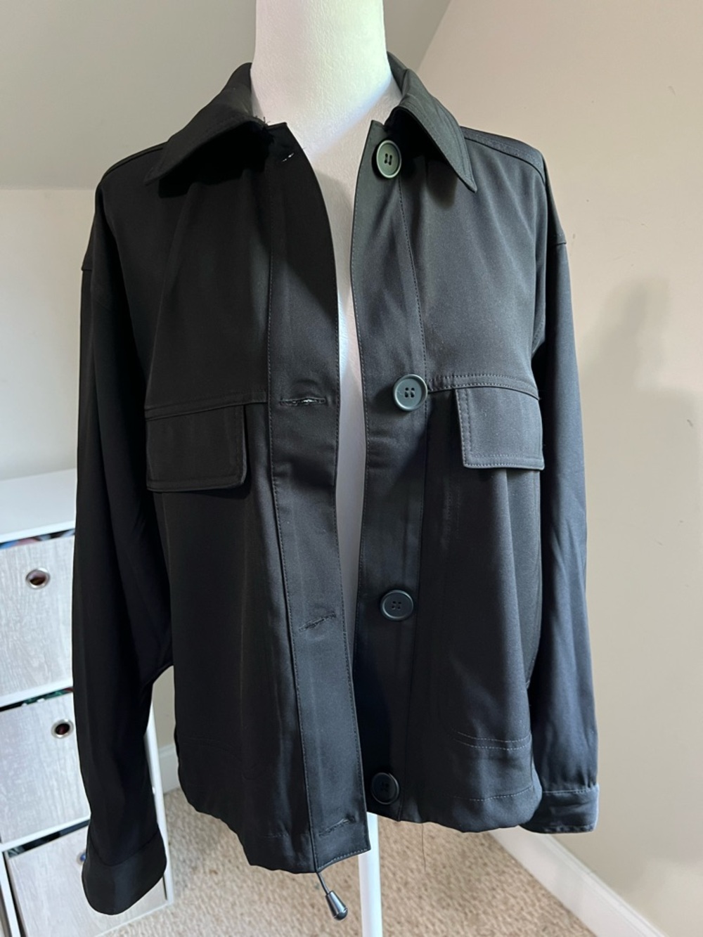 Max Studio Black Lightweight Button-Up Shirt Jacket